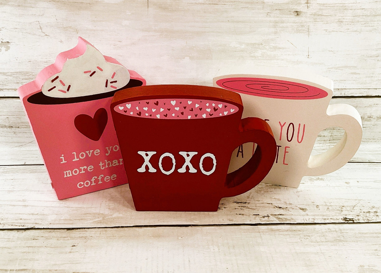 CP Valentines Decor - Love XOXO Latte Wood Coffee Cups 3pc