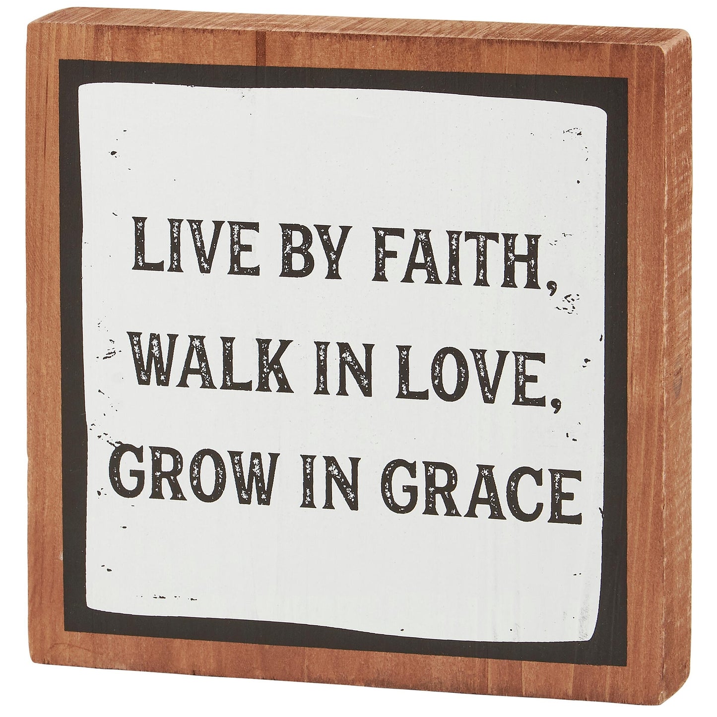 PBK Home Decor - Walk By Faith Love Grace Inspirational Block Sign