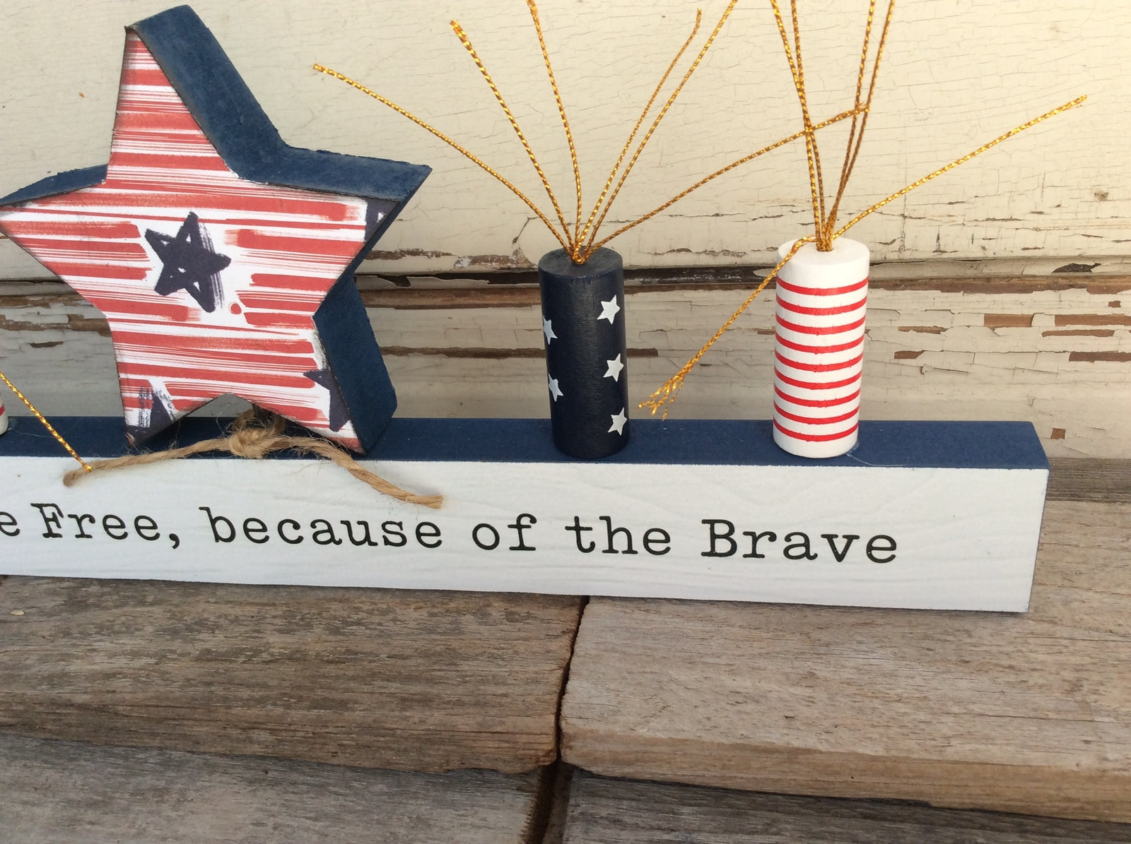 AGD Patriotic Decor -  Home of the Free Because of the Brave Star Chunky Wood