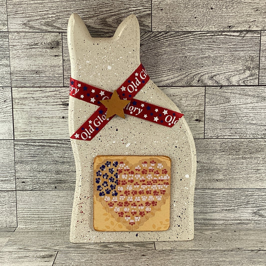 AGD Patriotic Decor - Red White Blue Splatter July 4th Wood Chunky Cat