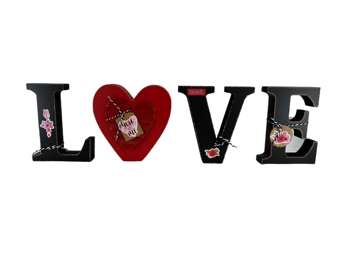 Valentines Decor - Chunky Wood Heart Love Letter Word Tabletop Display