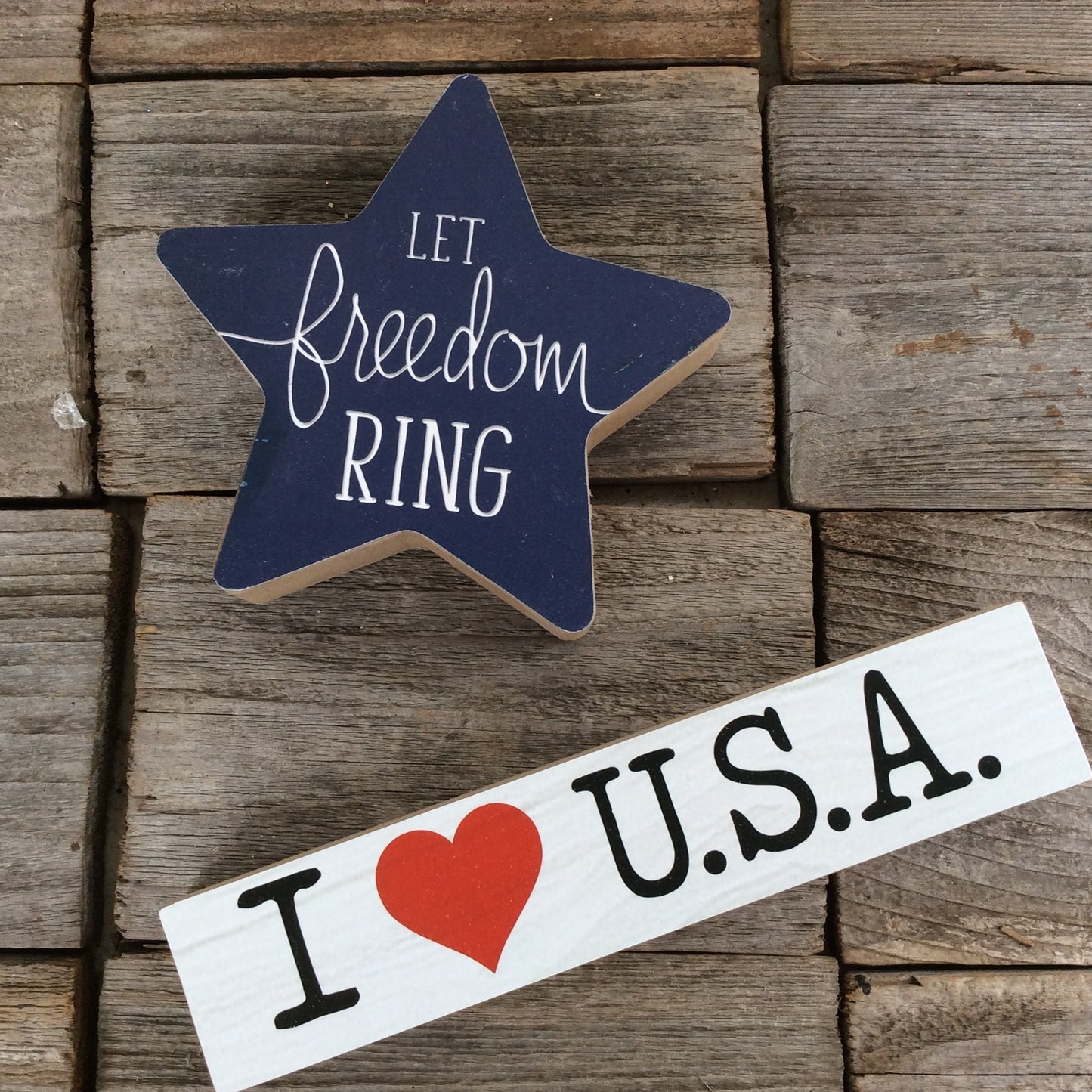 AGD Fall Decor - Let Freedom Ring Star Chunky Wood 2pc Set