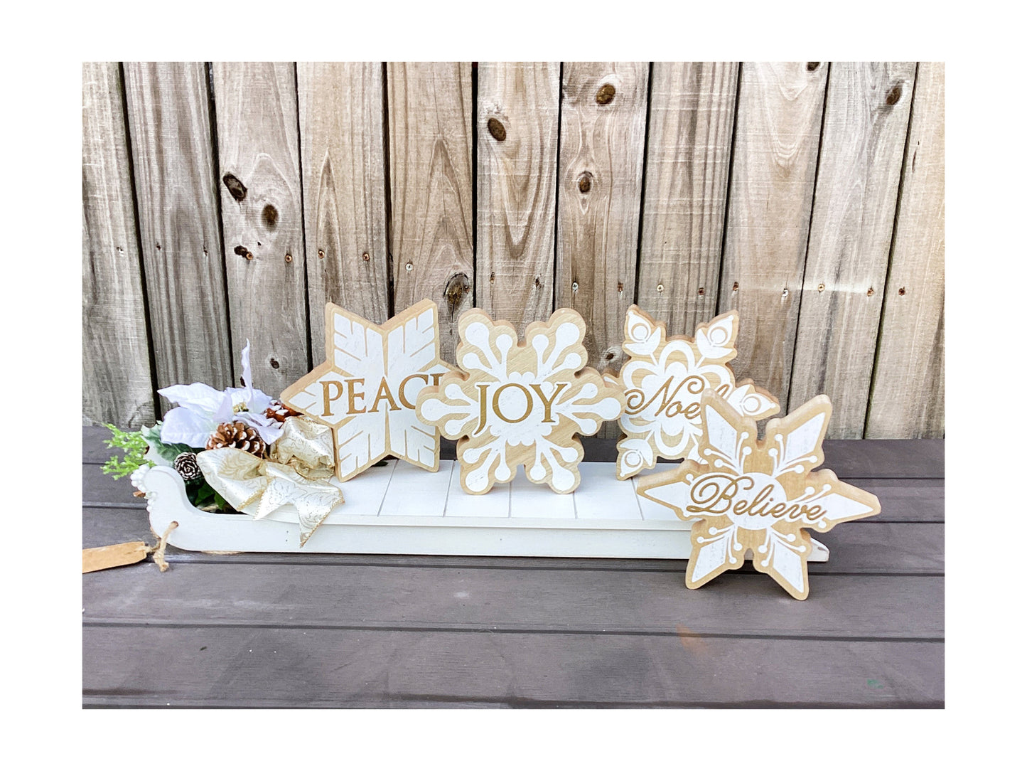 AGD Christmas Decor - Snowflakes on Sled Mantle Centerpiece 24inch