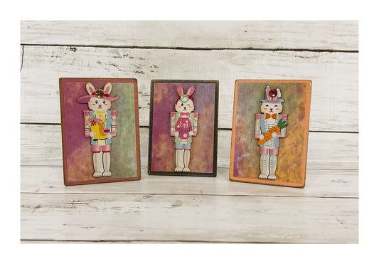 AGD Easter Decor - Bunny Nutcrackers Small Tier Tray Sitter Signs 3pc