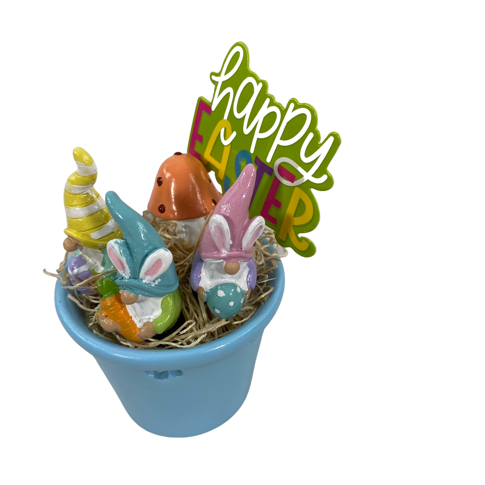 AGD Easter Decor - Miniature Resin Gnomes in Blue Ceramic Jar