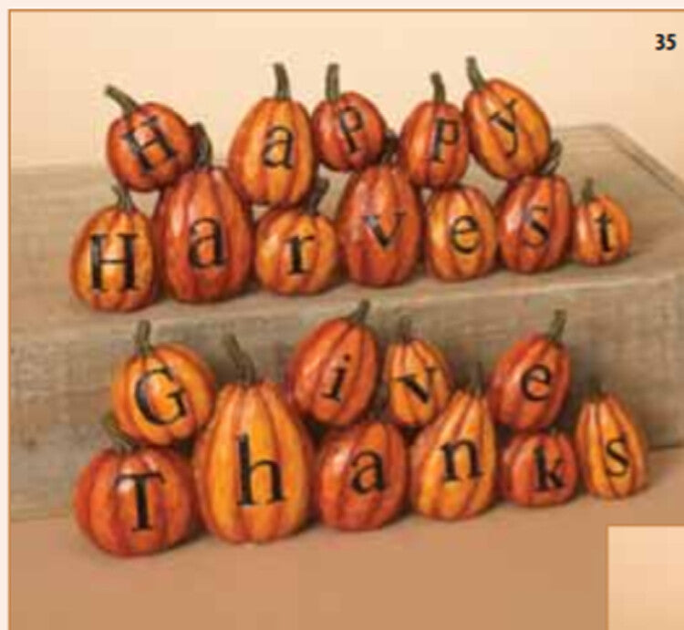 Gerson Fall Decor - Give Thanks & Happy Harvest Pumpkin Display 2pc Set