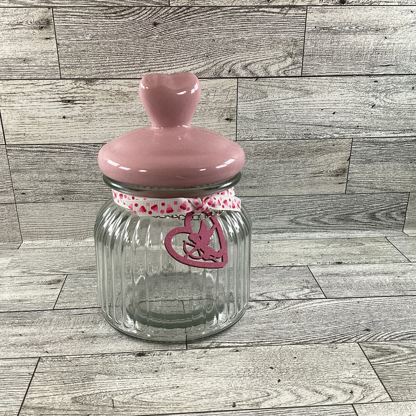 AGD Valentines Decor - Small Ceramic Heart Lid and Glass Candy Jar