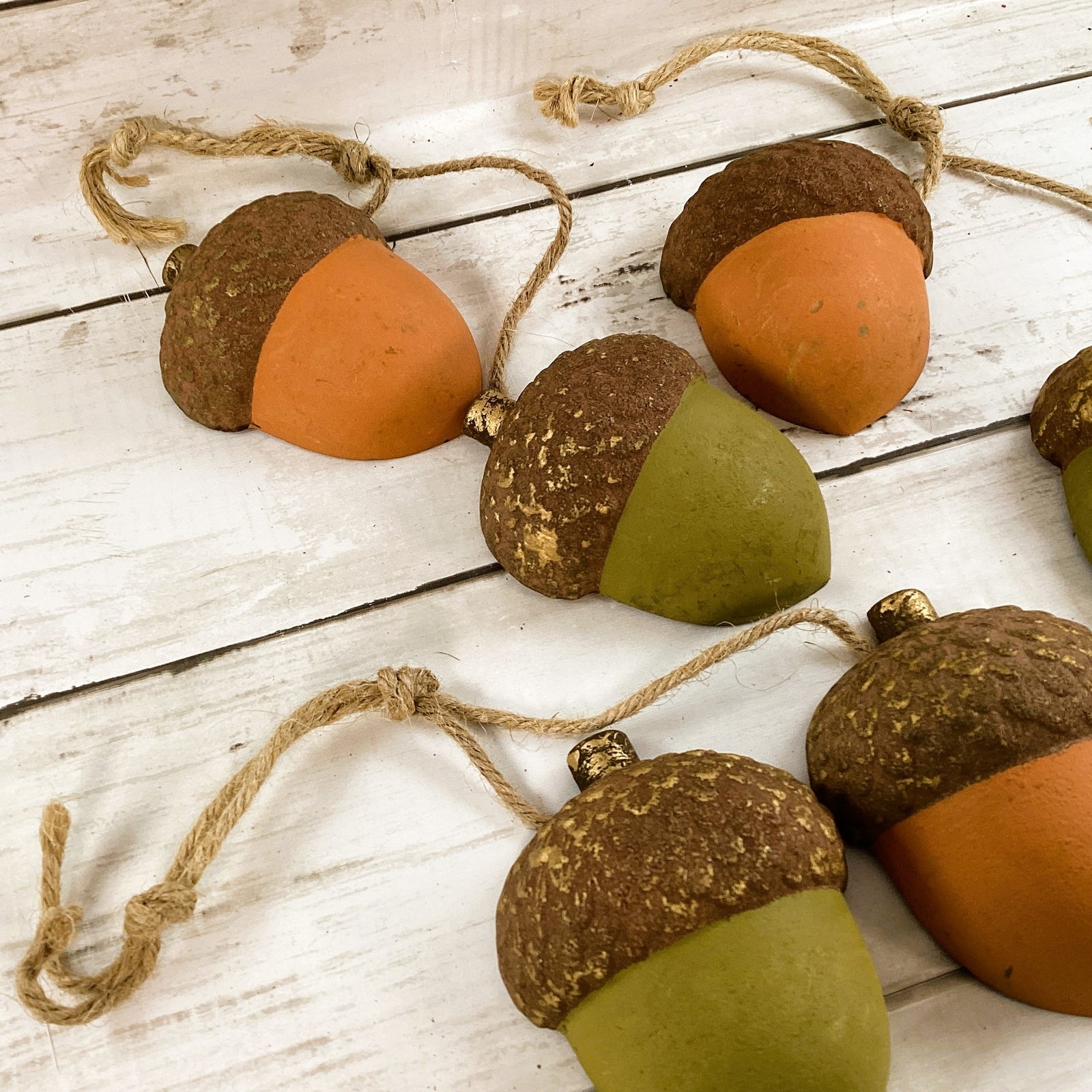 Fall Decor - Autumn Wood Acorns Ornaments 3pc Set