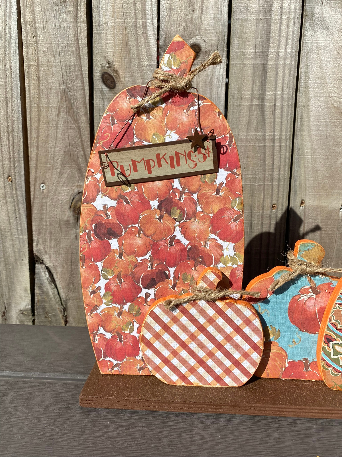 AGD Fall Decor - Harvest Plaid Pumpkins Prim Wood Tabletop Decor
