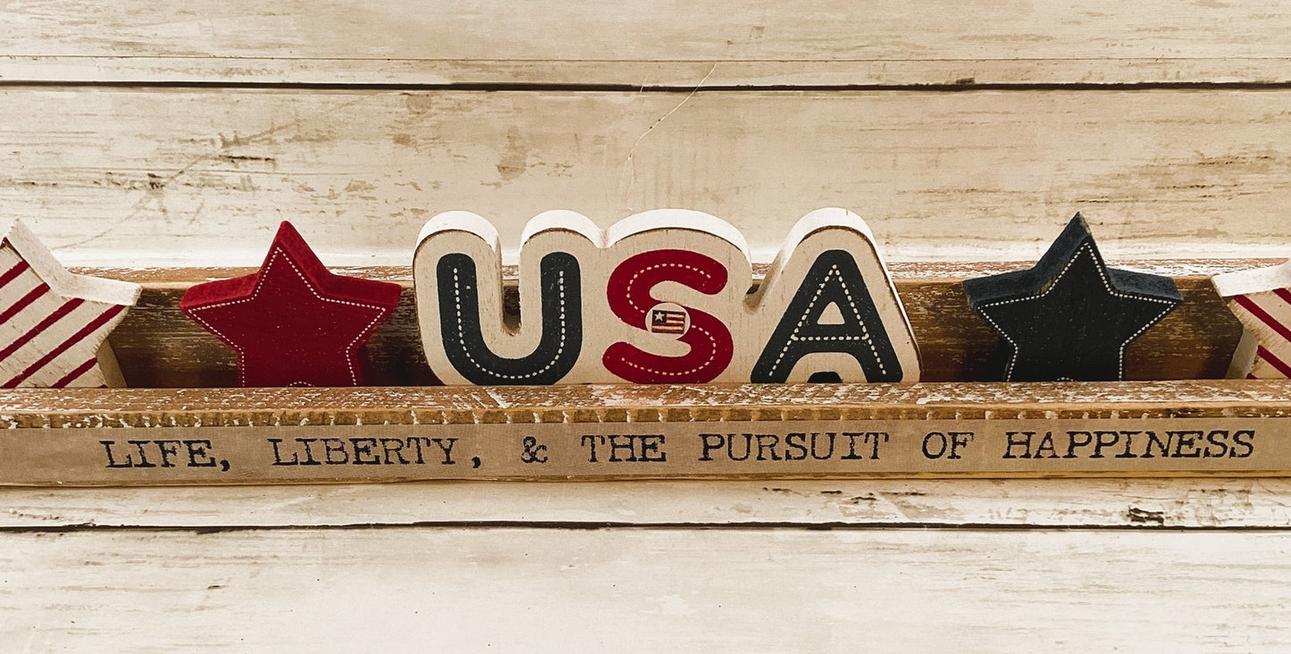 AGD Patriotic Decor - July 4th Life Liberty Happiness Tile Ledger Board