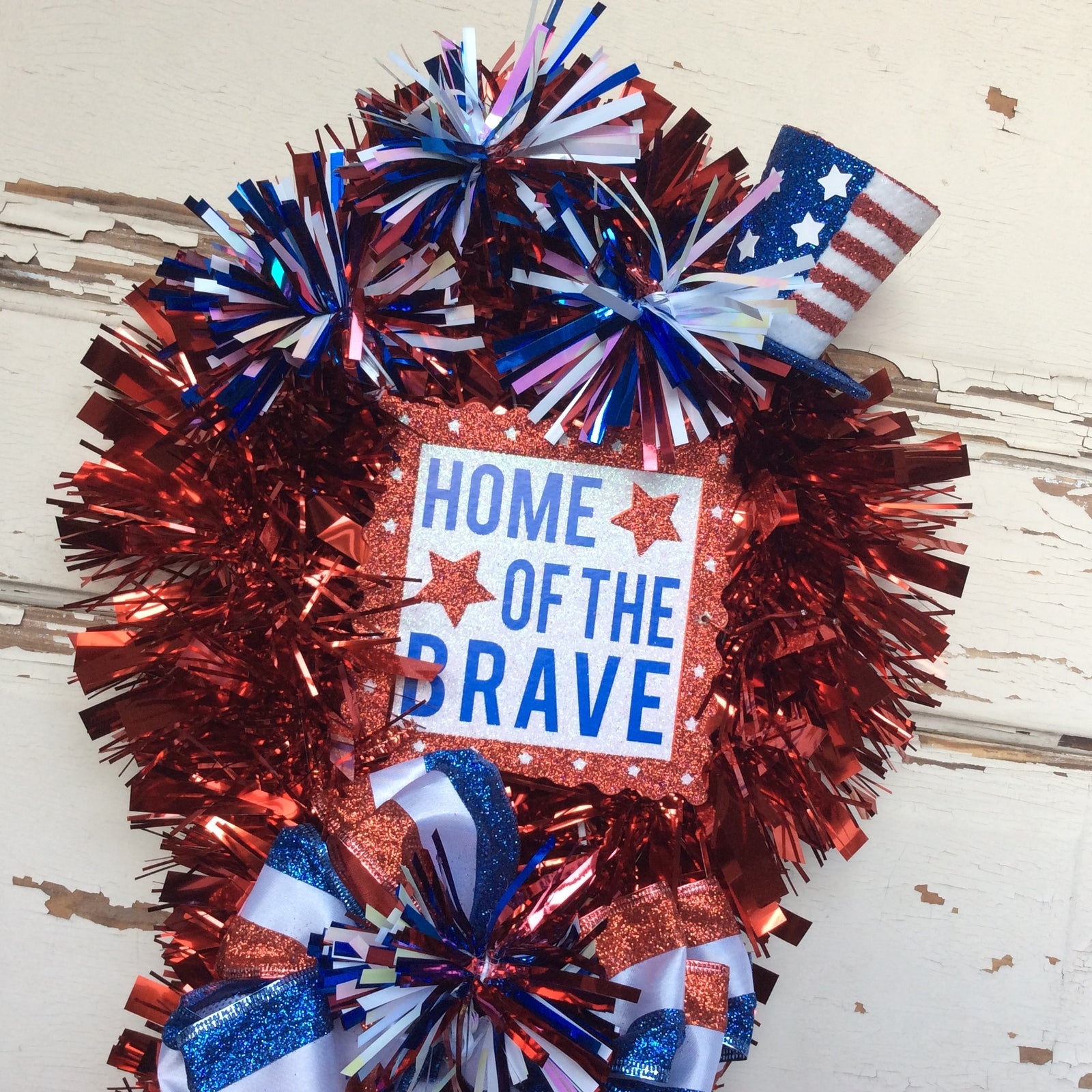 AGD Patriotic Decor - Home of the Brave Ribbon Memorial Wreath