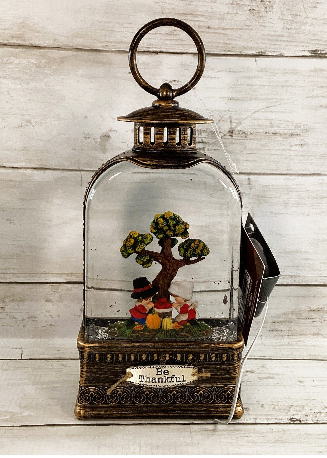 AGD Fall Decor - Thankful Pilgrim Water Glitter LED Lighted Lantern