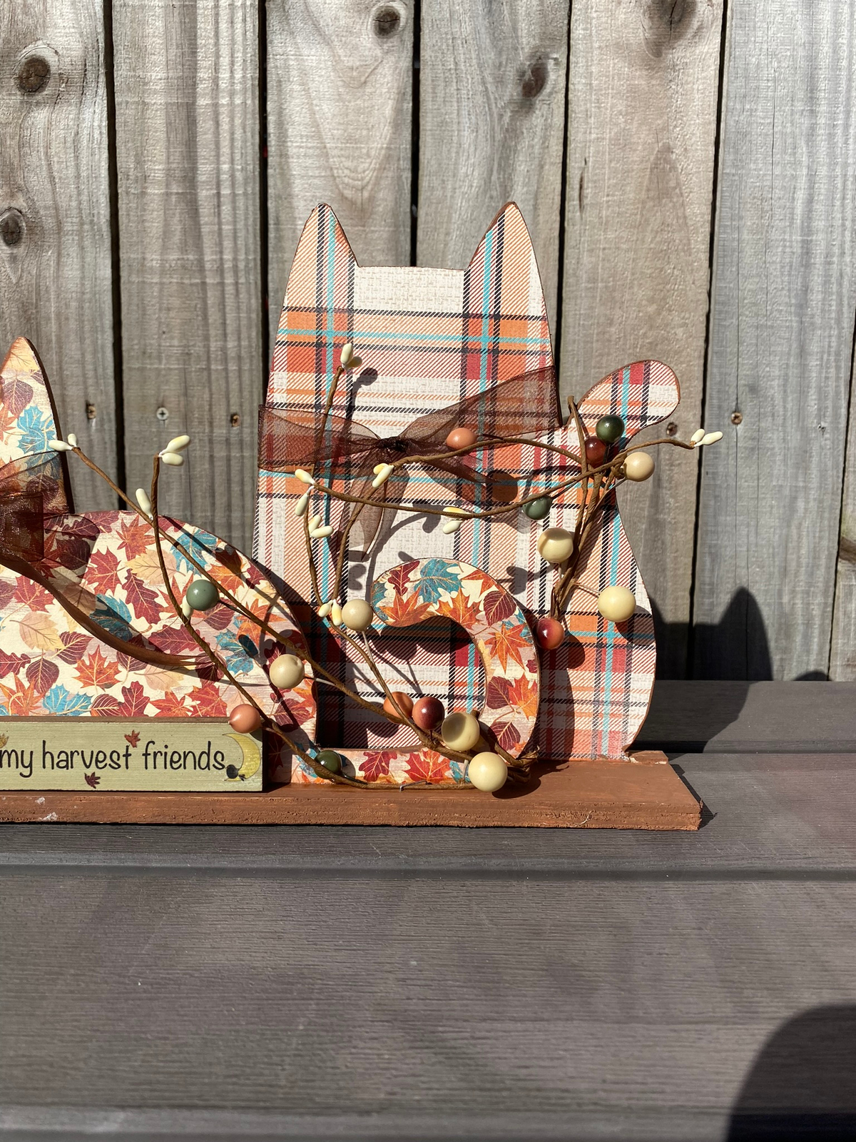 AGD Fall Decor - Harvest Friends Prim Wood Trio Cat Tabletop Decor