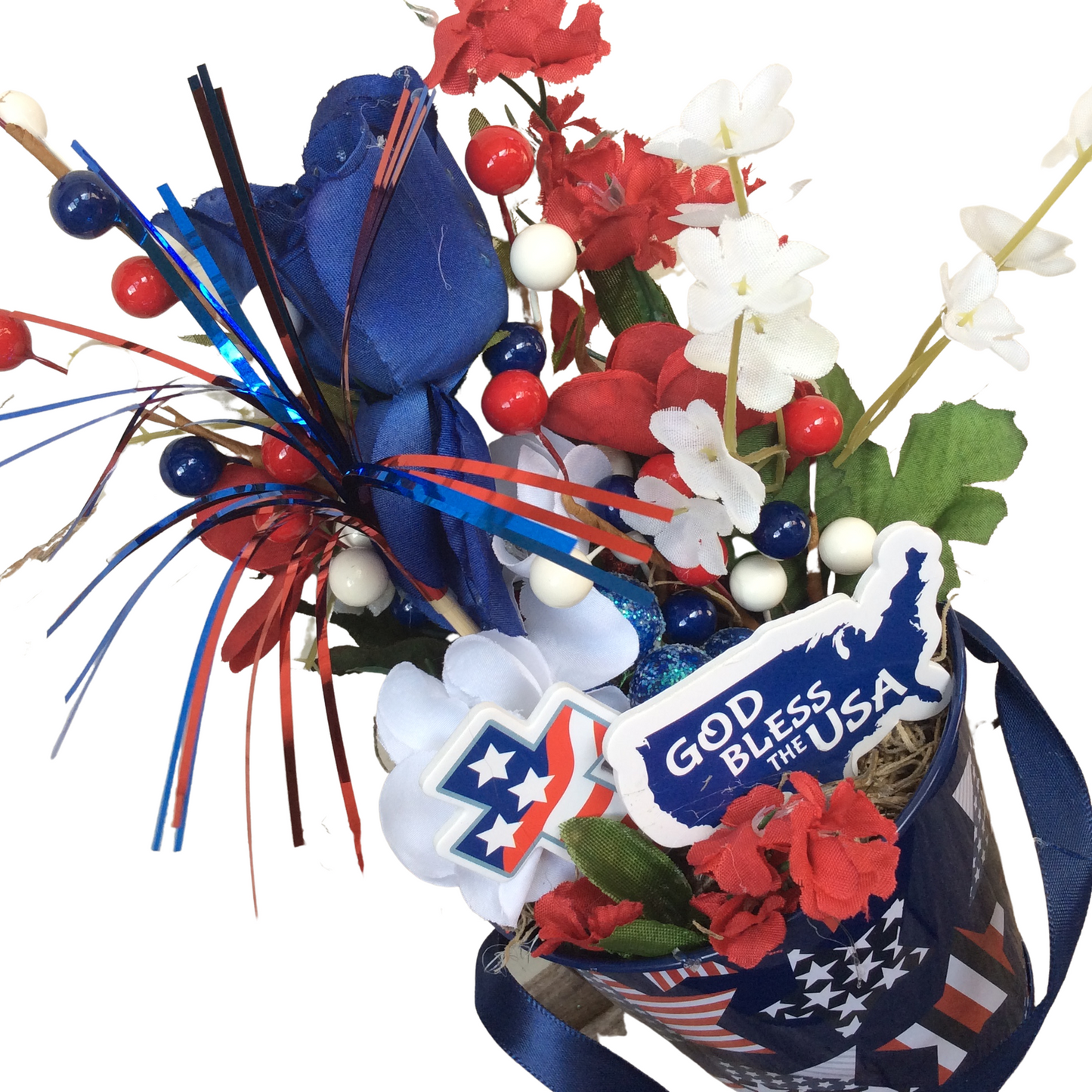 AGD Patriotic Decor - God Bless America Cross Small Floral Centerpiece
