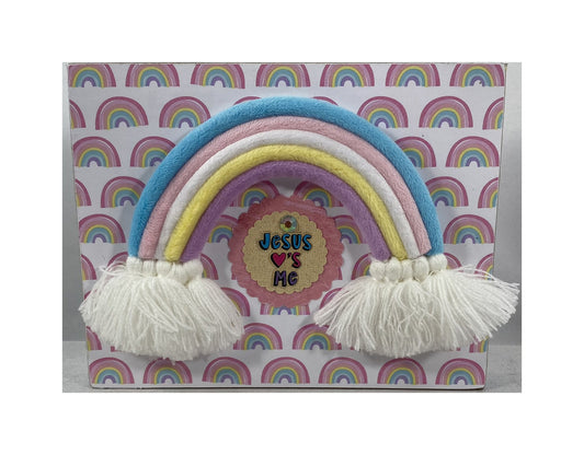 AGD Easter Decor - Pastel 3-D Rainbow Jesus Loves Me Block Sign