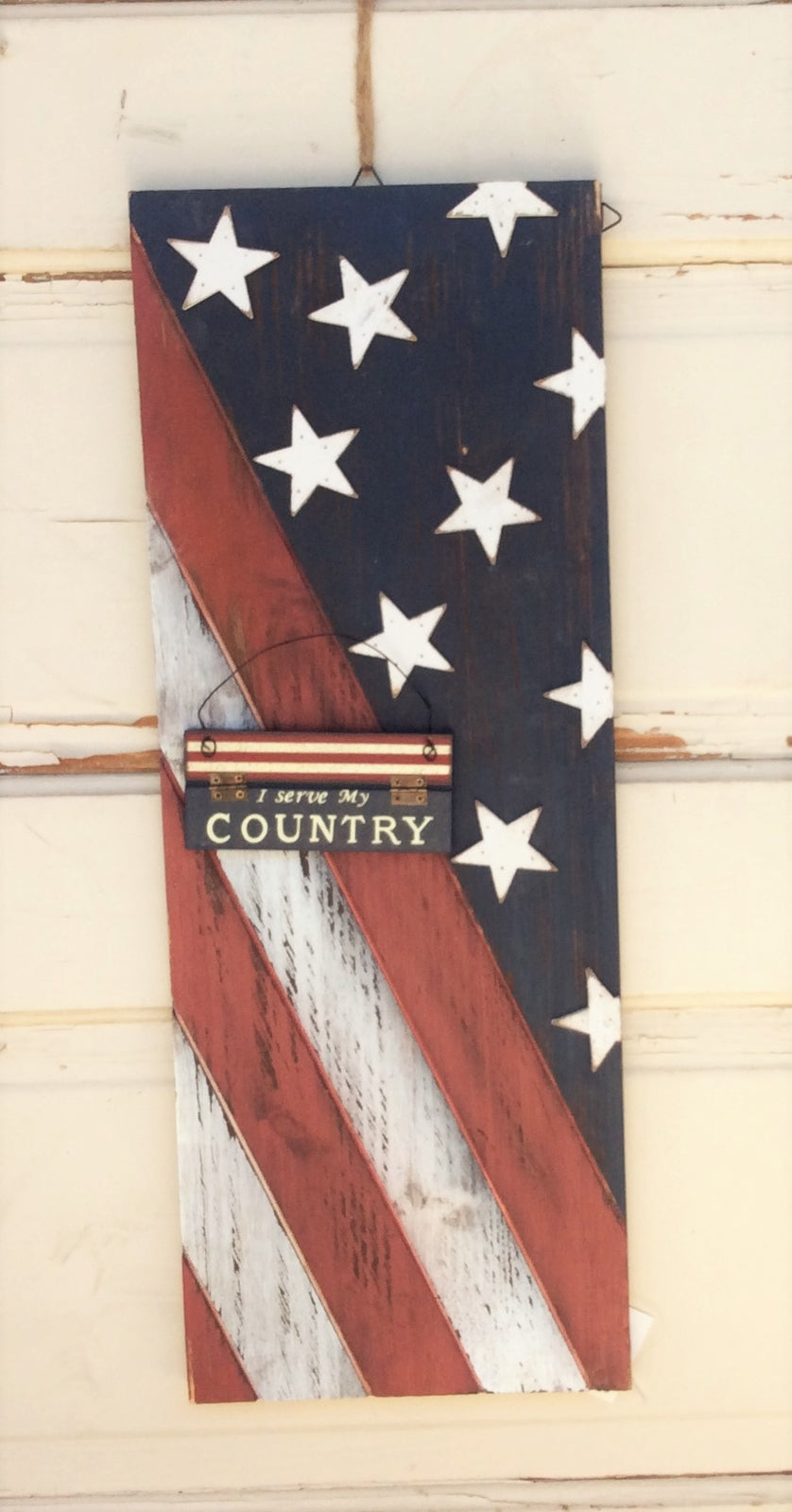 AGD Patriotic Decor - Tall Wood Pallet American Flag Serve My Country Veteran