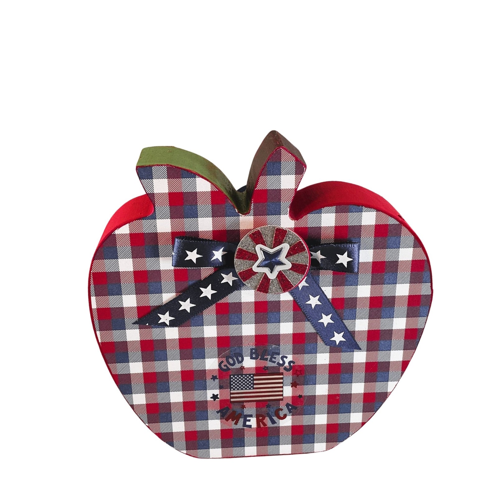 AGD Patriotic Decor - July 4th Red White Blue Chunky Wood Apple Sitter