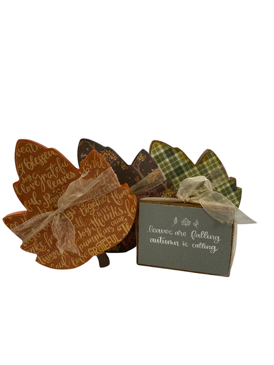 AGD Fall Decor -Reversible Chunky Leaf Leaves Sitters 4pc Set