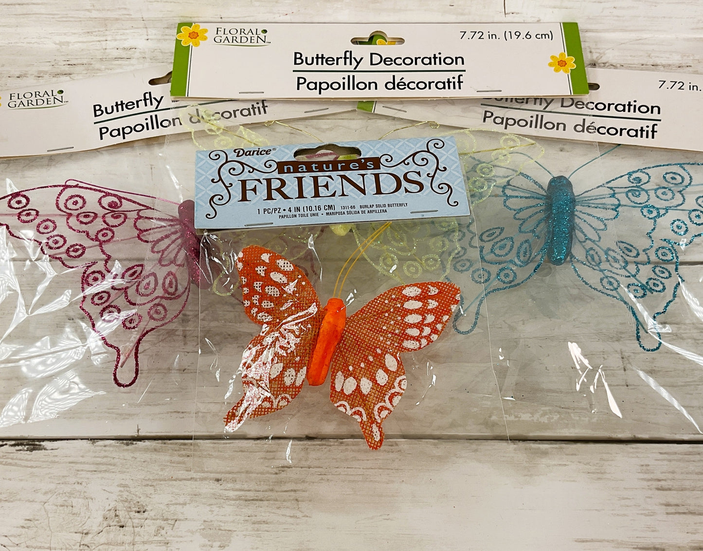 DT Spring Craft Decor - Glitter Floral Garden Butterfly Clips 4pc