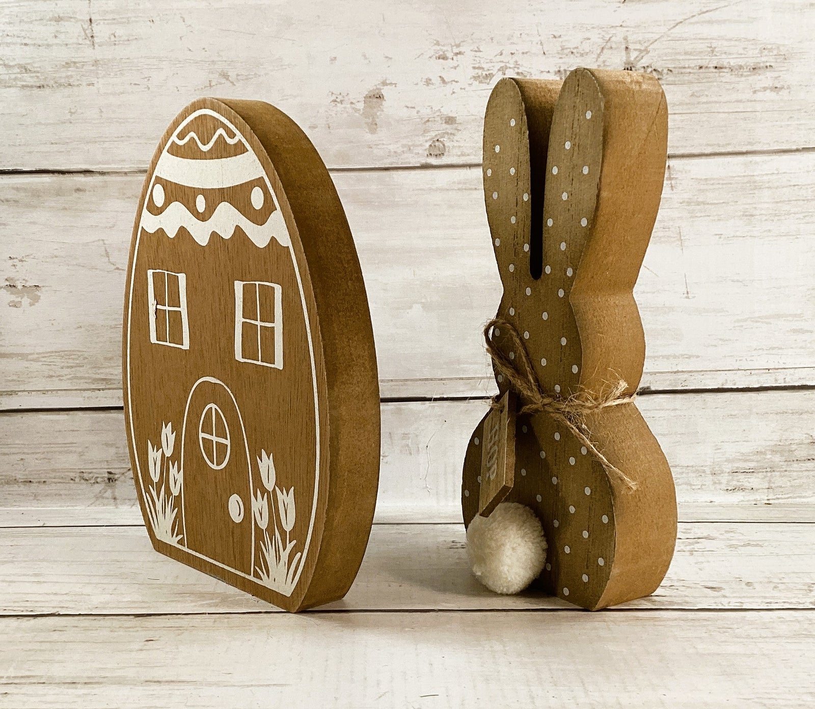 HL Easter Decor - Natural White Egg House Bunny Hop Tier Tray 2pc