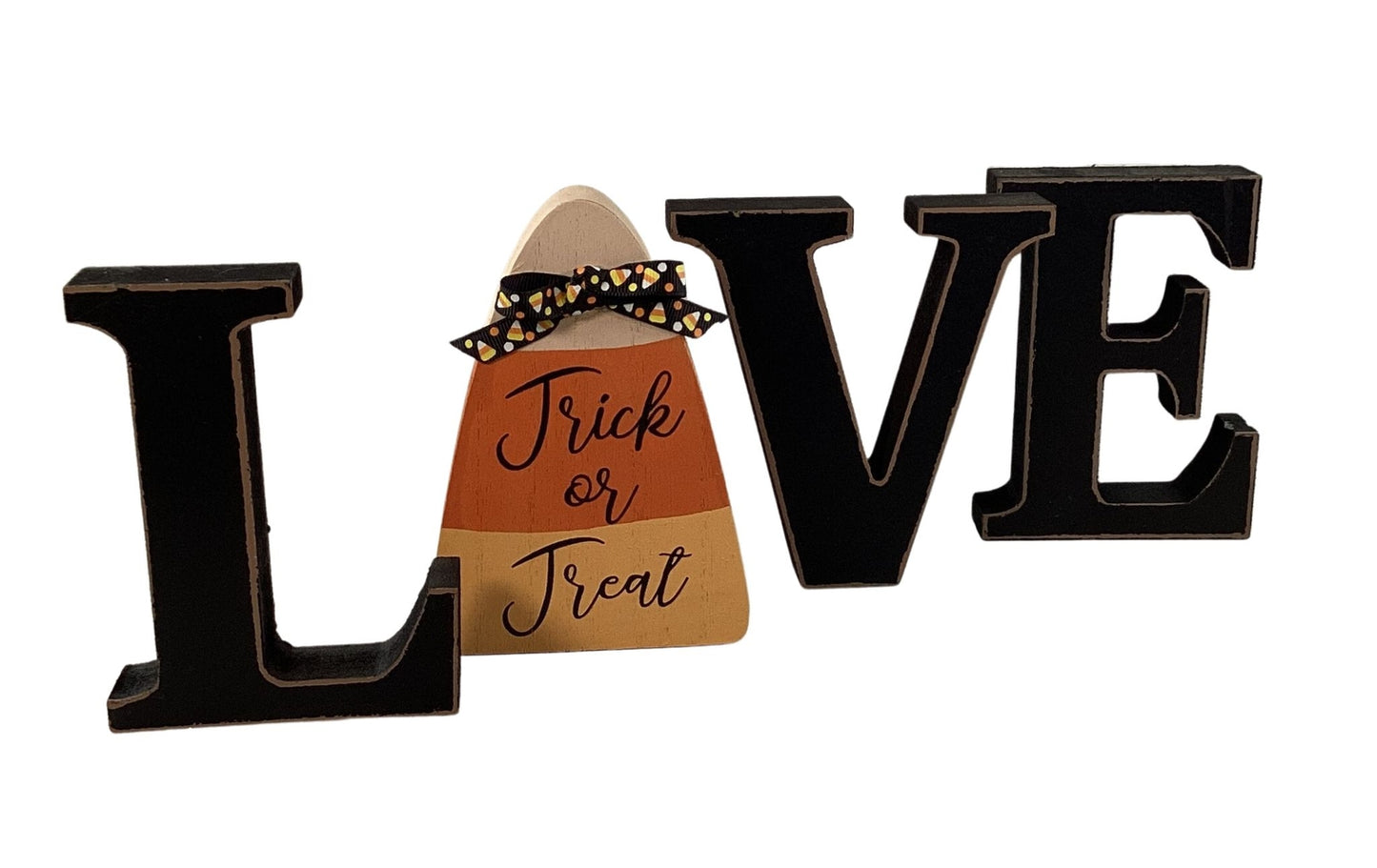 AGD Halloween Decor - Wood LOVE Candy Corn Trick Treat Chunky Sitter