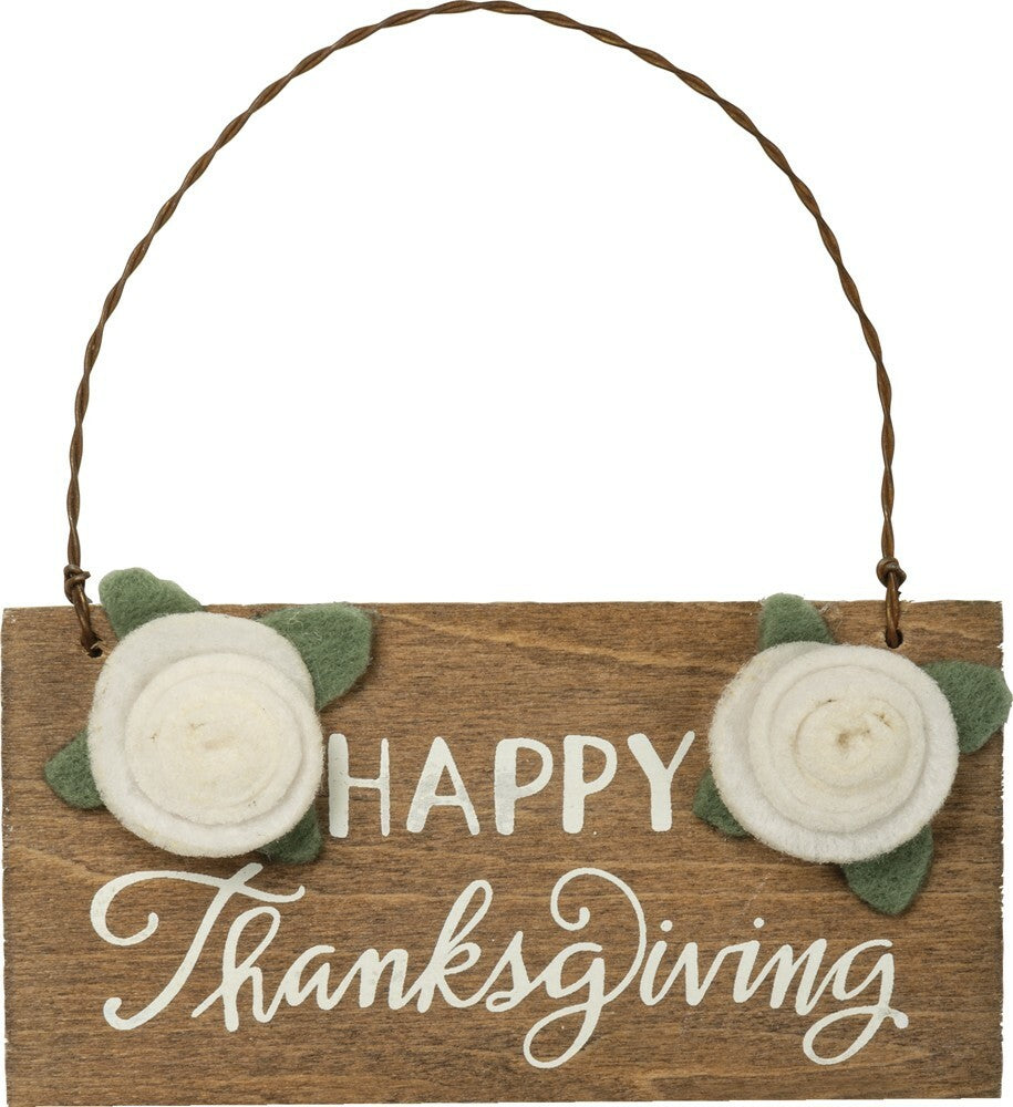 PBK Fall Decor - Happy Thanksgiving Wood Felt Flower Ornament Sign
