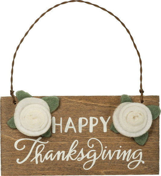 PBK Fall Decor - Happy Thanksgiving Wood Felt Flower Ornament Sign