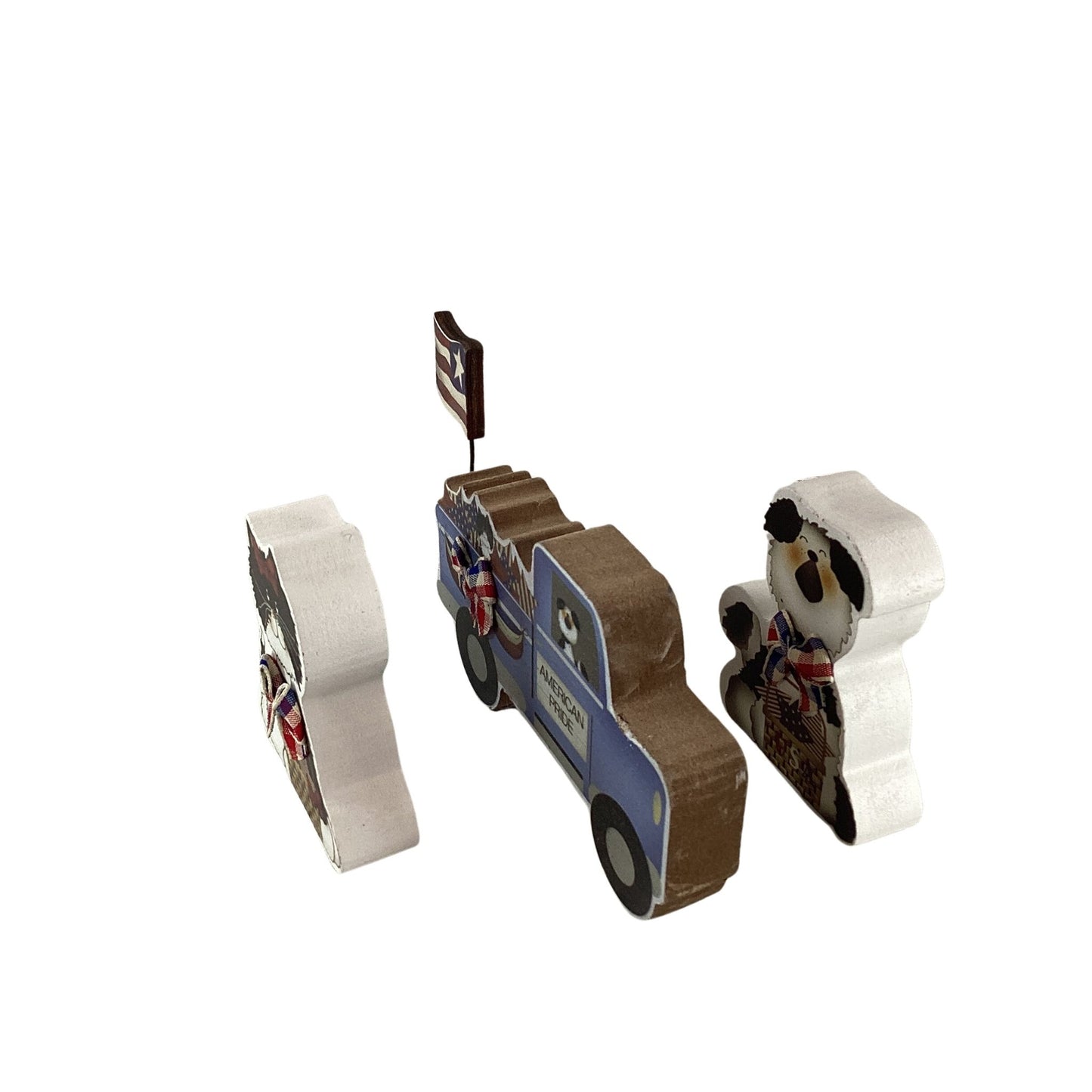 AGD Patriotic Decor - July 4th Dog Cat Truck Chunky Wood Sitter 3pc Set
