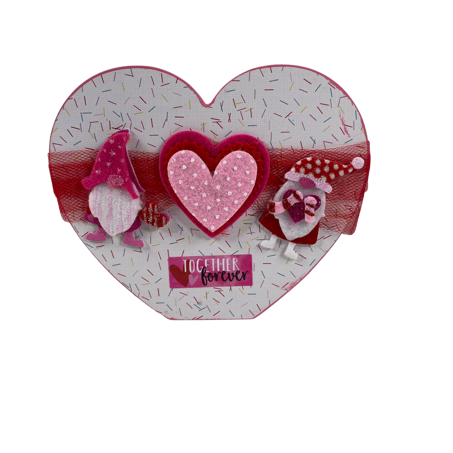 AGD Valentines Decor - Felt Gnomes Hearts Double-Sided Chunky Heart Sitter