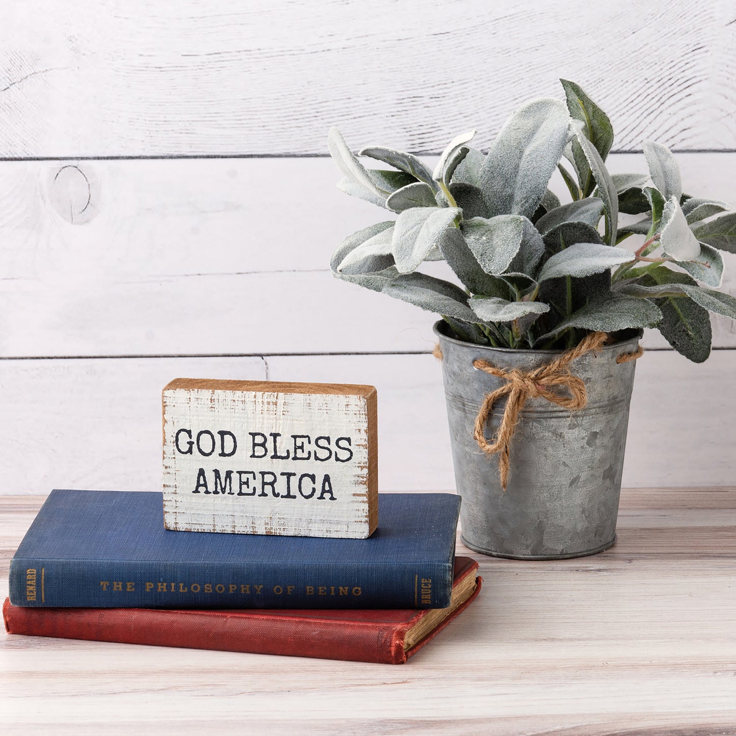 PBK Patriotic Decor - God Bless Prim Mini Tier Tray Block Box Sign