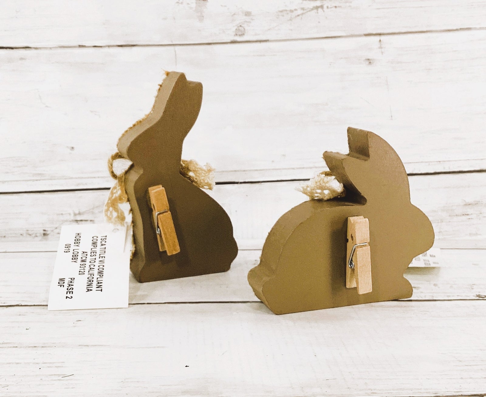 HL Easter Decor - White Bunny Rabbit Wood Table Name Place Holder 2pc Set