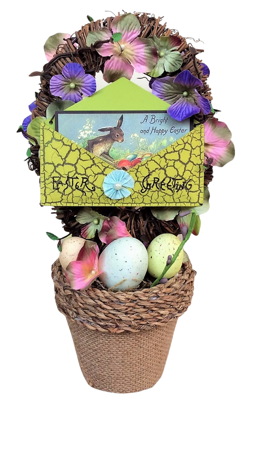 AGD Easter Decor - Easter Greeting SM Potted Floral Wreath