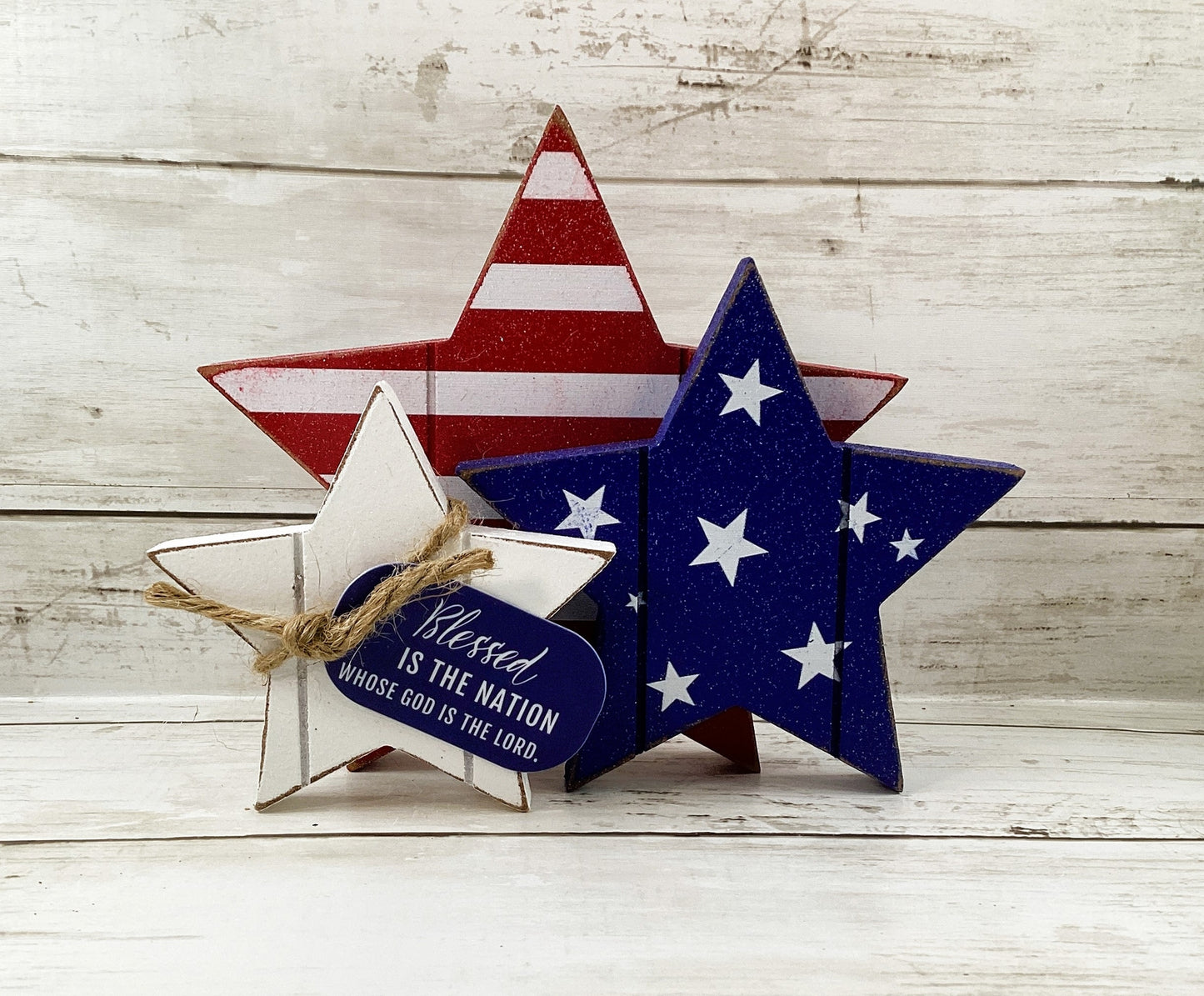 AGD Patriotic Decor - Blessed National God is Lord Wood Stars