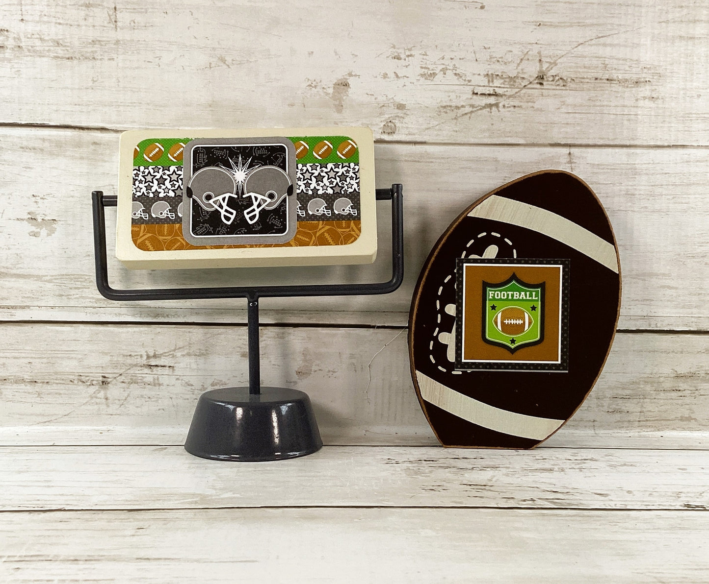 AGD Fall Decor - Football Touchdown Reversible End Zone Sign Tier Tray 2pc Set