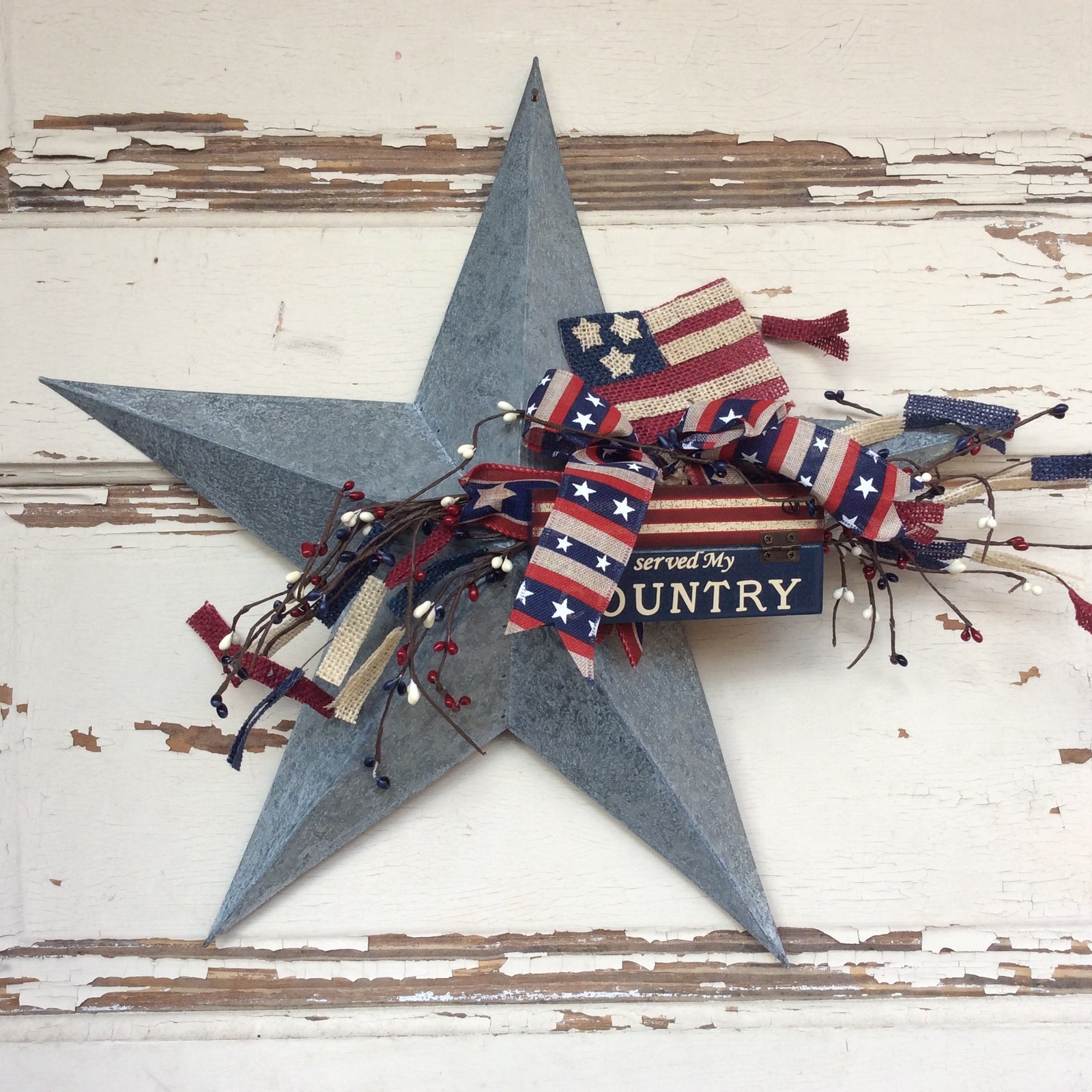 AGD Patriotic Decor - Served My Country Veteran Prim Galvanized 3-D Star