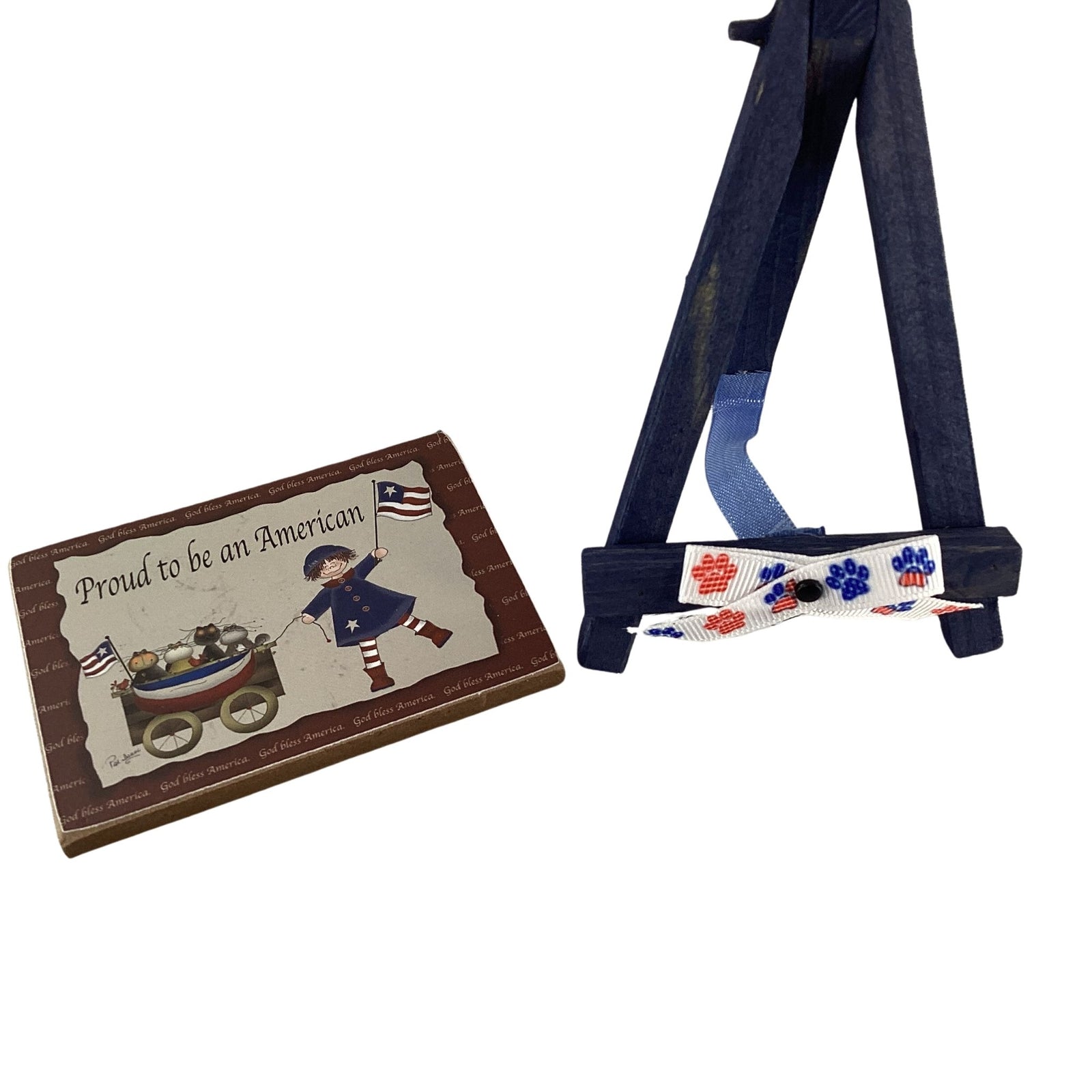 AGD Patriotic Decor - Little Girl Wagon Cat Mini Easel Sign