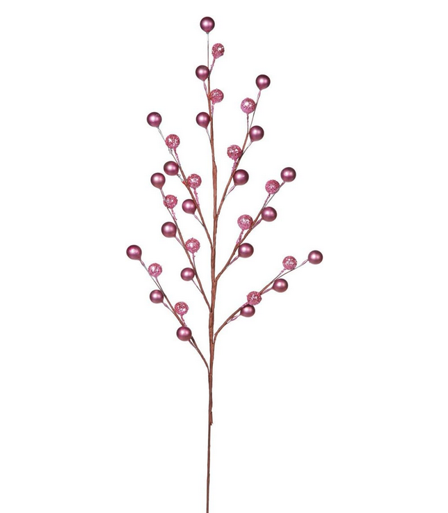 Darice Floral Supply - Rose Pink Berry Glitter Satin Floral Spray Pick 12pc Set