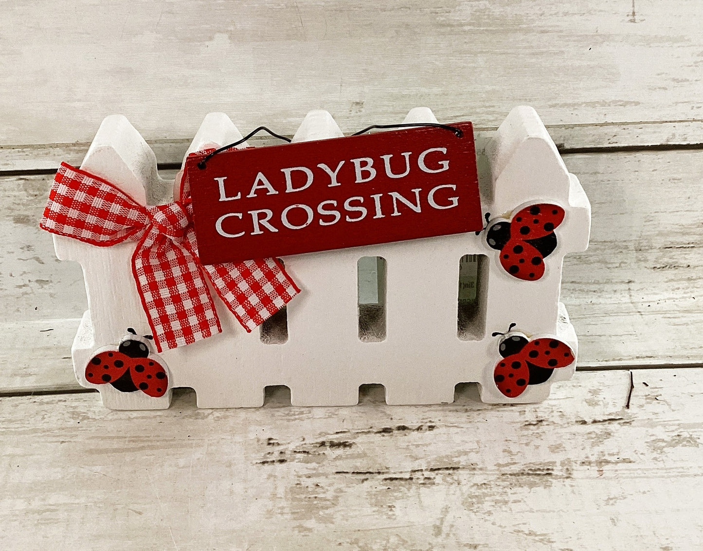 HL Spring Decor - Lady Bug or Bee Chunky Wood Fence Tier Tray Decor