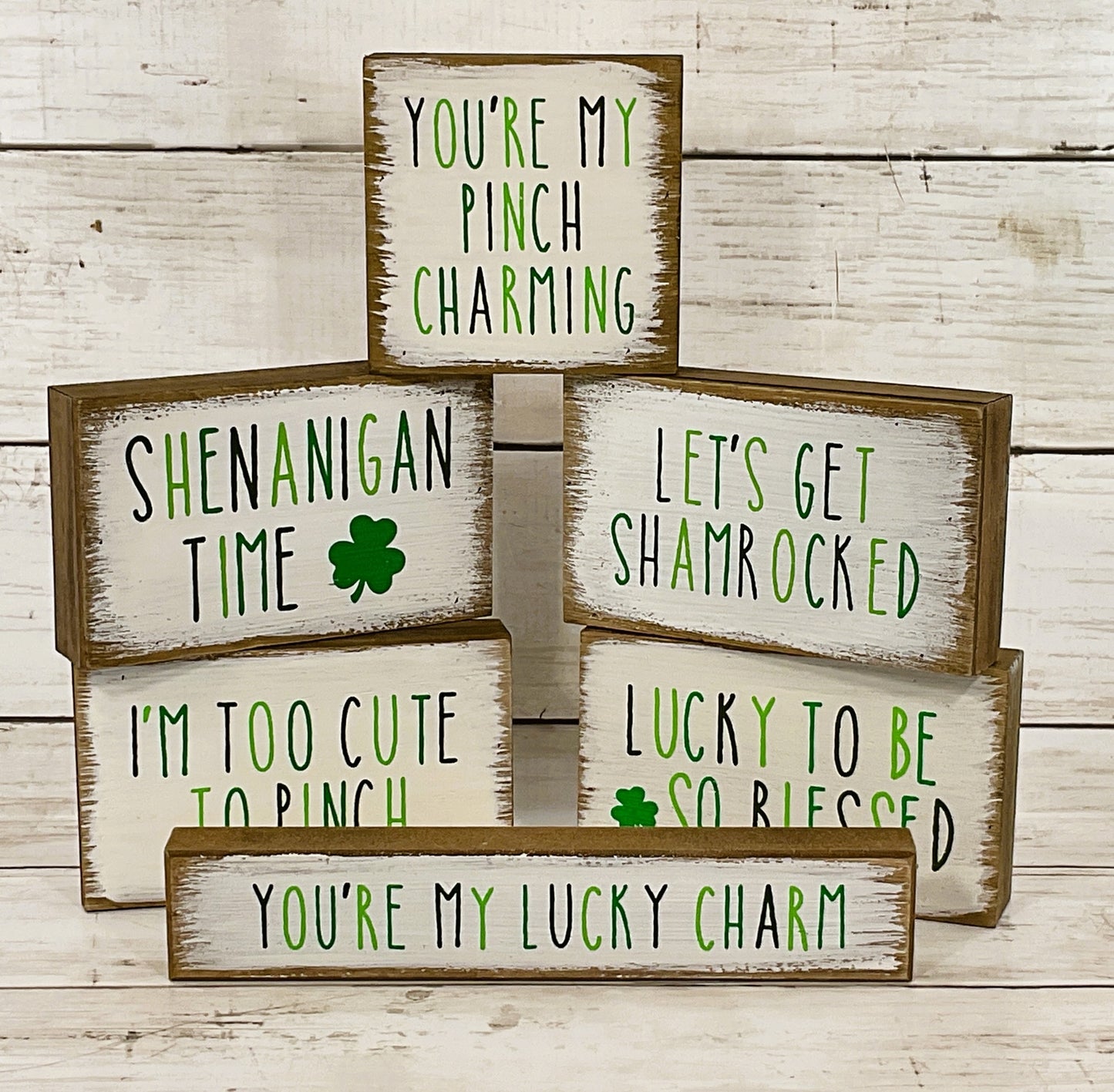 CP Valentines St Patricks Decor - Reversible Block Signs with Wood Charms
