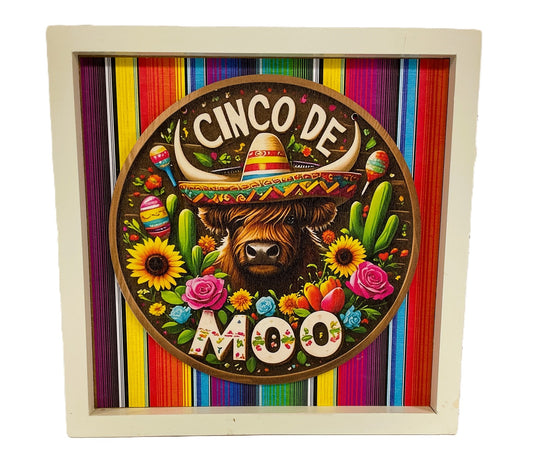 AGD Cinco De Mayo Decor - Sombrero Highland Cow Box Sign
