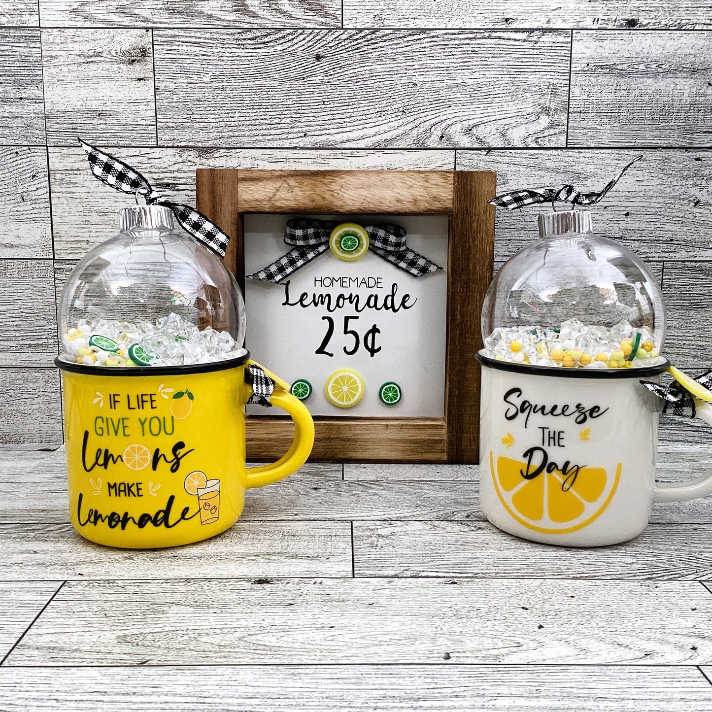 Summer Decor Lemon Mini Mug Shaker Cup, Homemade Lemonade Sign 3pc Set