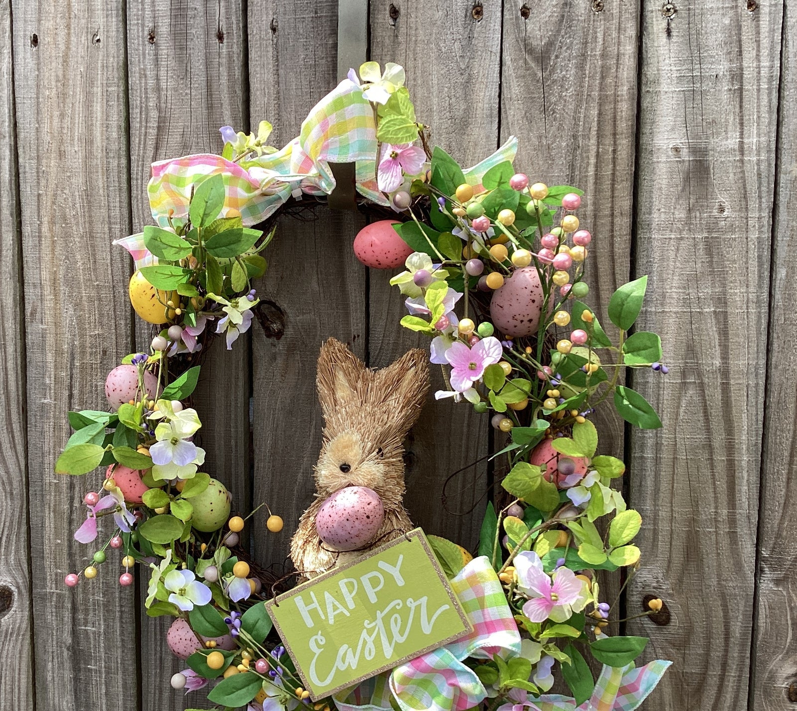 AGD Easter Decor - Happy Easter Sisal Bunny Grapevine Floral Wreath