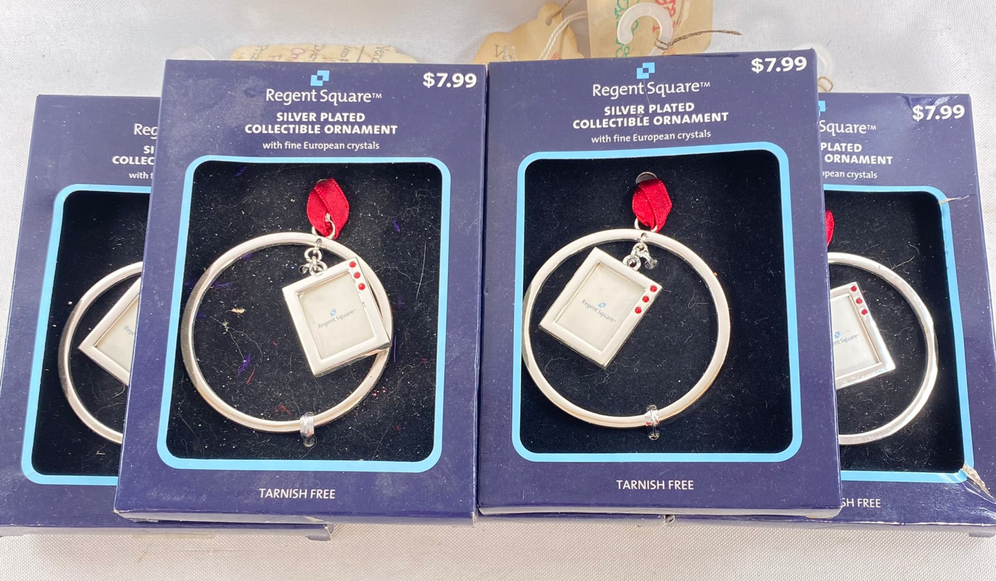 HL Christmas Decor - Tiny Frame Silver Plated Collectible Ornaments 4pc