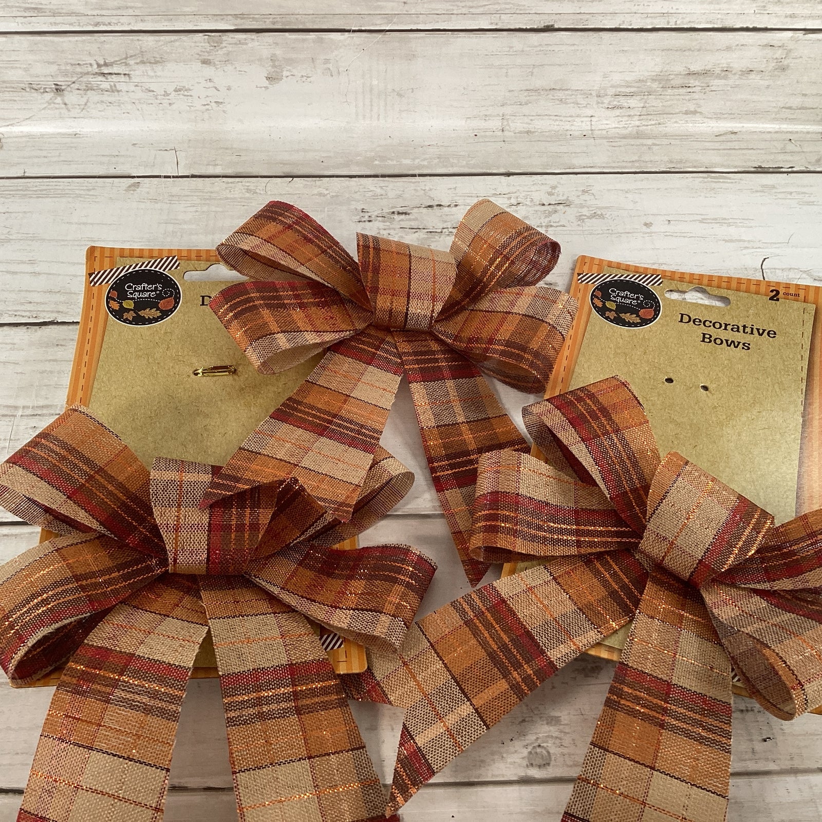 DT Fall Craft Supply - Small PVC Pumpkin Plaid Bows 8 bows