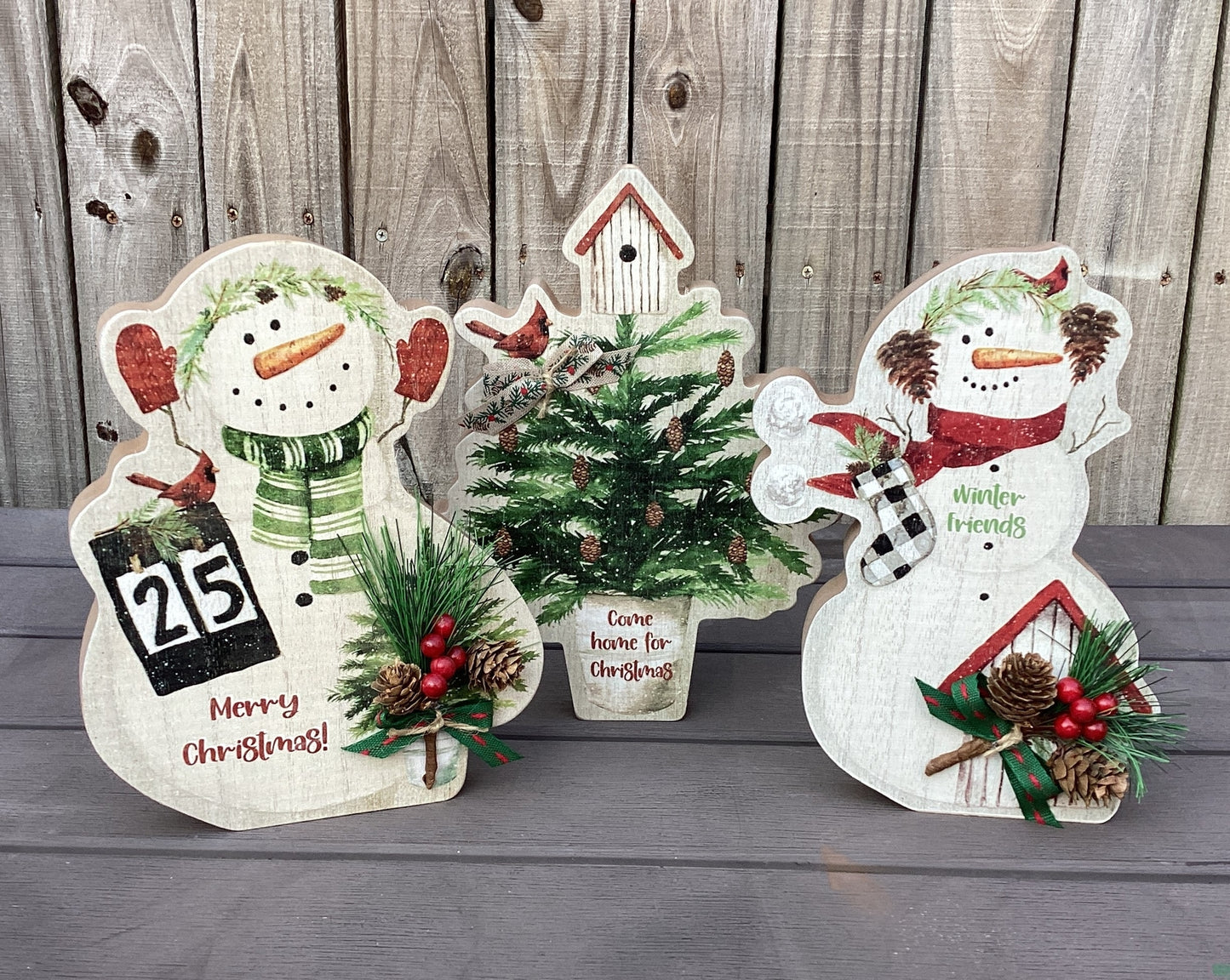 AGD Christmas Decor - Snowmen Cardinal on Sled Mantle Centerpiece 24inch