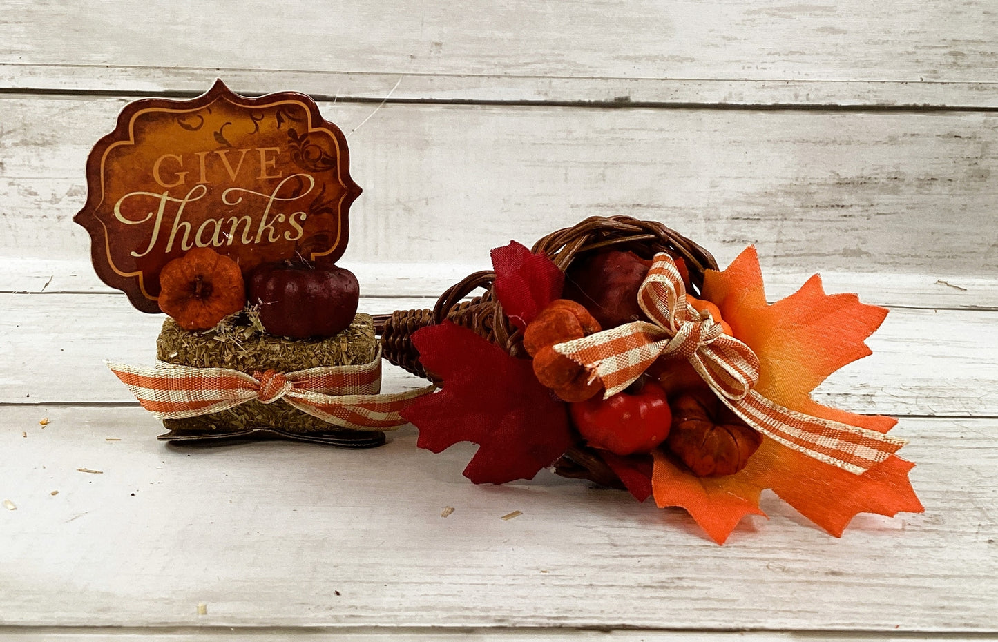 AGD Fall Decor - Small Mini Happy Thanksgiving Cornucopia 2pc
