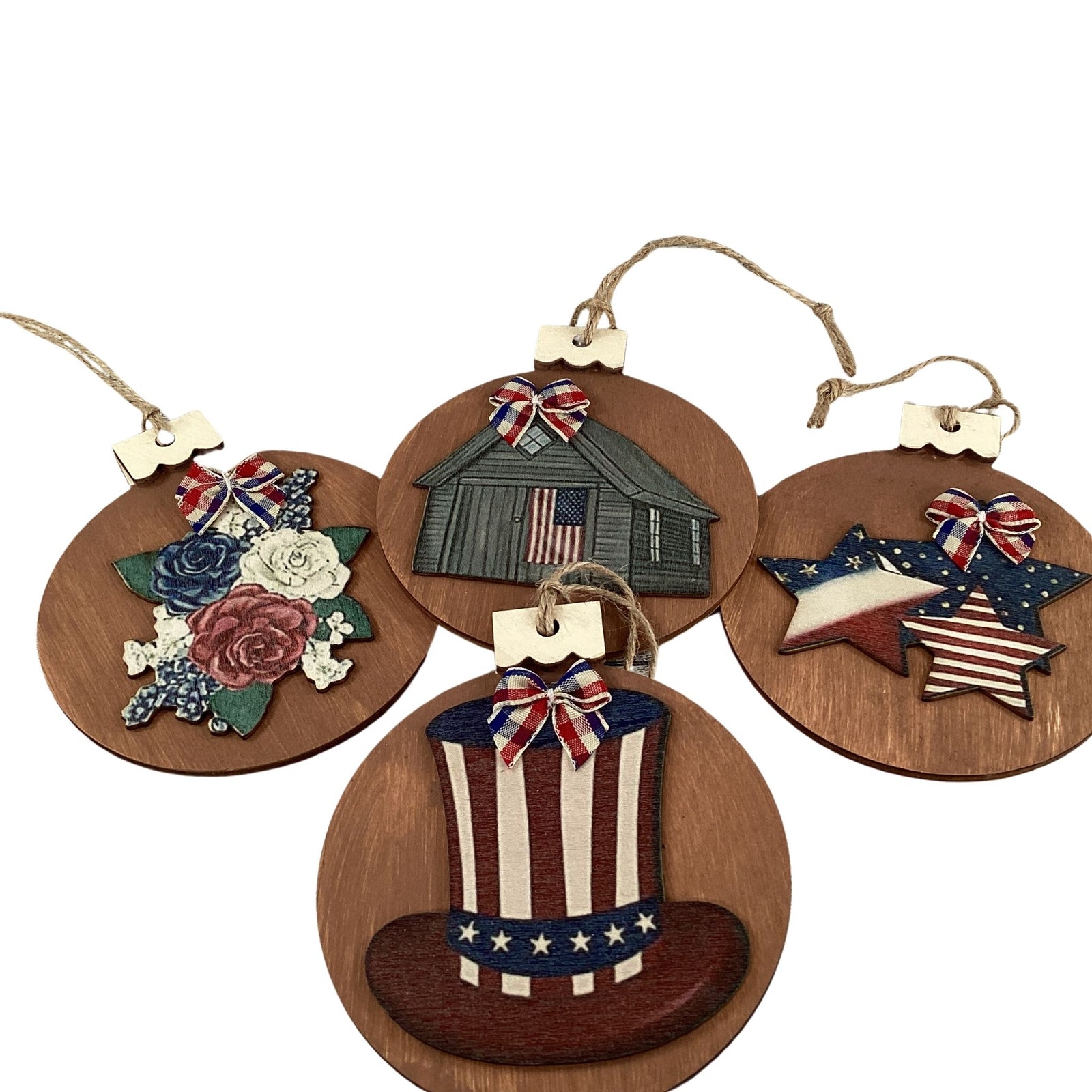 AGD Patriotic Decor - July 4th Icon Theme Layered Wood Ornaments 9pc