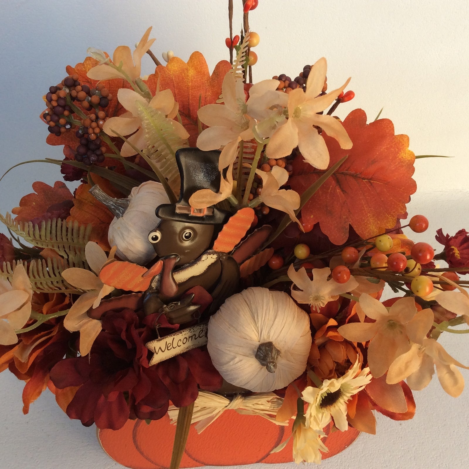AGD Fall Decor-Harvest Thanksgiving Pumpkin Reversible Artificial Floral Display