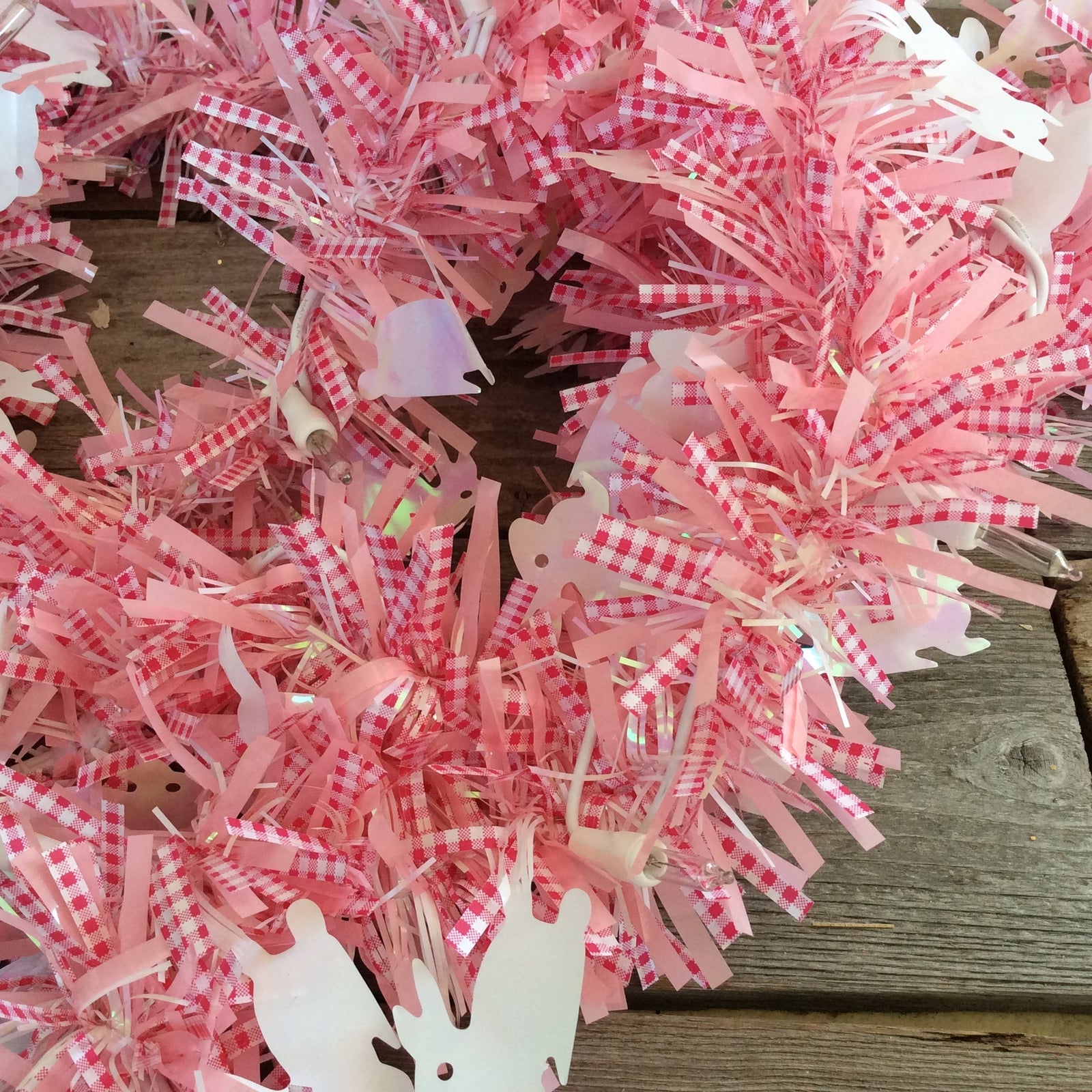 AGD Spring Decor - Welcome Happy Easter PINK Tinsel Wreath & Garland