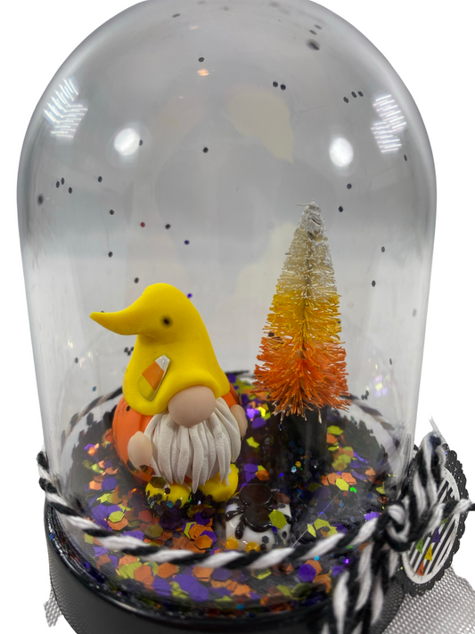 AGD Halloween Decor - Candy Corn Clay Gnome Plastic Cloche Small Dome